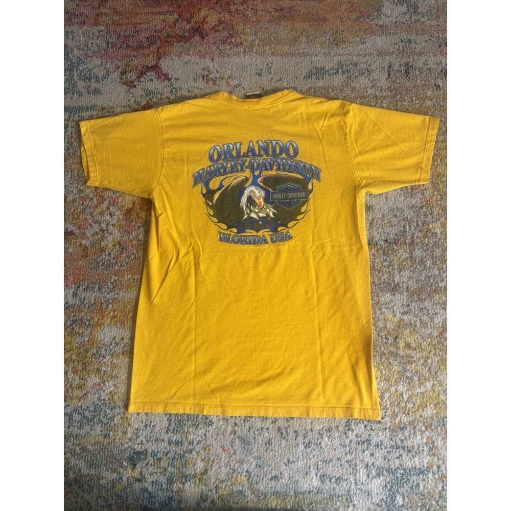 Vintage Y2K 2000s Harley-Davidson Orlando Florida Yellow Graphic Tee Size L